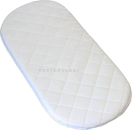 Baby Moses Basket Mattress, Extra Thick Super Soft Oval Shaped Double Sided Hypoallergenic Mattress Fits Mamas & Papas Mother care With Removeable Quilted Cover (76 x 40 x 4 cm)