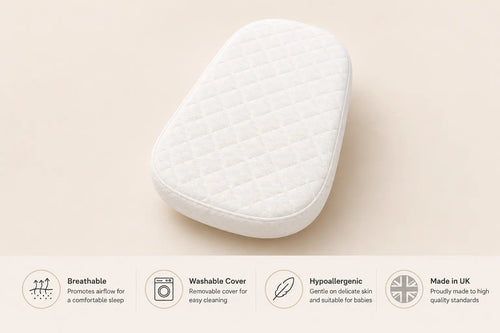 Baby Moses Basket Mattress - Extra Thick, Super Soft, Oval Shaped, Double Sided, Hypoallergenic with Removable Quilted Cover - Made in UK (Available in All Sizes)