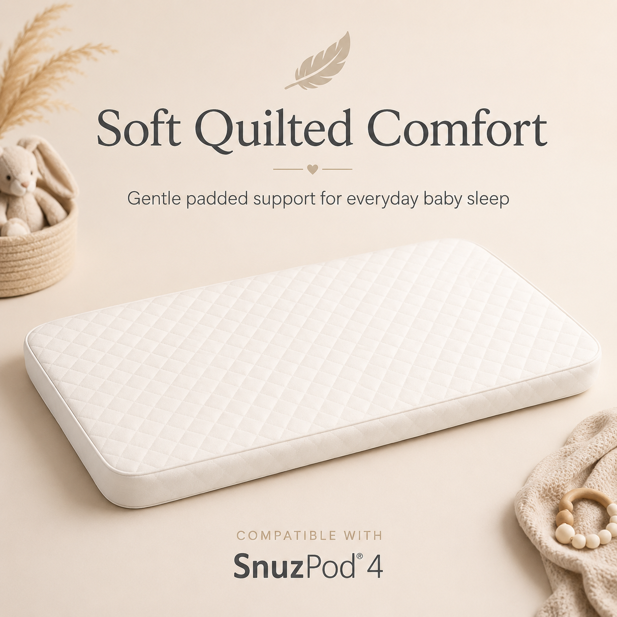 RAINBOW Bedside Crib Mattress Compatible with SnuzPod 4 – Replacement Baby Crib Mattress with Antibacterial Removable Washable Cover, Breathable 3D Mesh & Firm Foam Support
