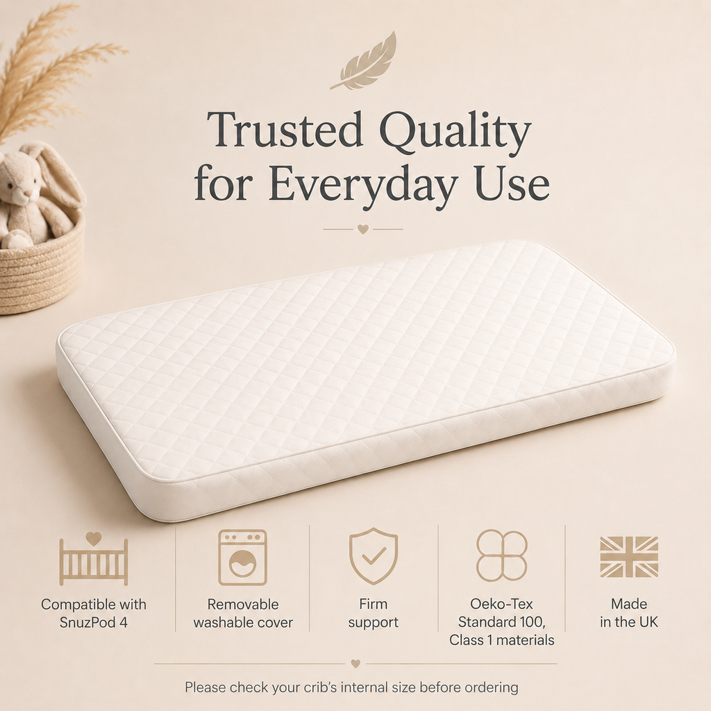 RAINBOW Bedside Crib Mattress Compatible with SnuzPod 4 – Replacement Baby Crib Mattress with Antibacterial Removable Washable Cover, Breathable 3D Mesh & Firm Foam Support