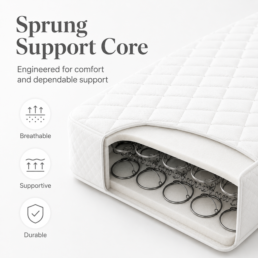 RAINBOW Breathable Sprung Cot Bed Mattress – Anti-Allergy Spring Baby Bed Mattress, Hypoallergenic Extra Thick Double Sided Cot Mattress with Removable Zip Cover – Made in UK