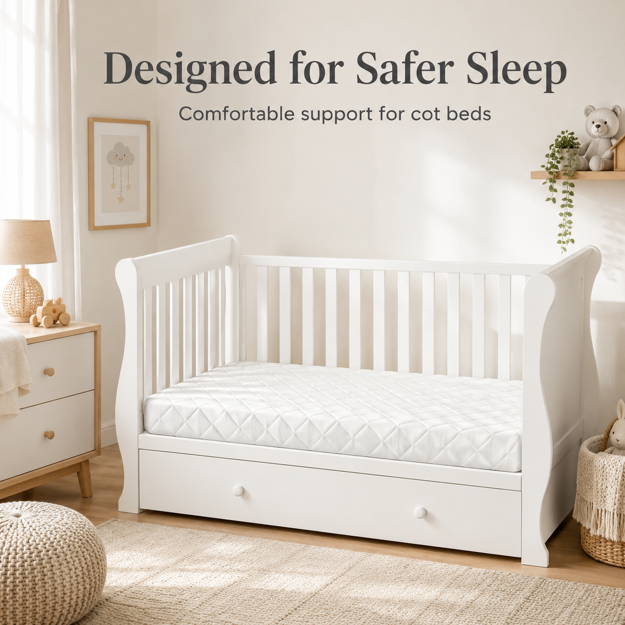 RAINBOW Breathable Sprung Cot Bed Mattress – Anti-Allergy Spring Baby Bed Mattress, Hypoallergenic Extra Thick Double Sided Cot Mattress with Removable Zip Cover – Made in UK