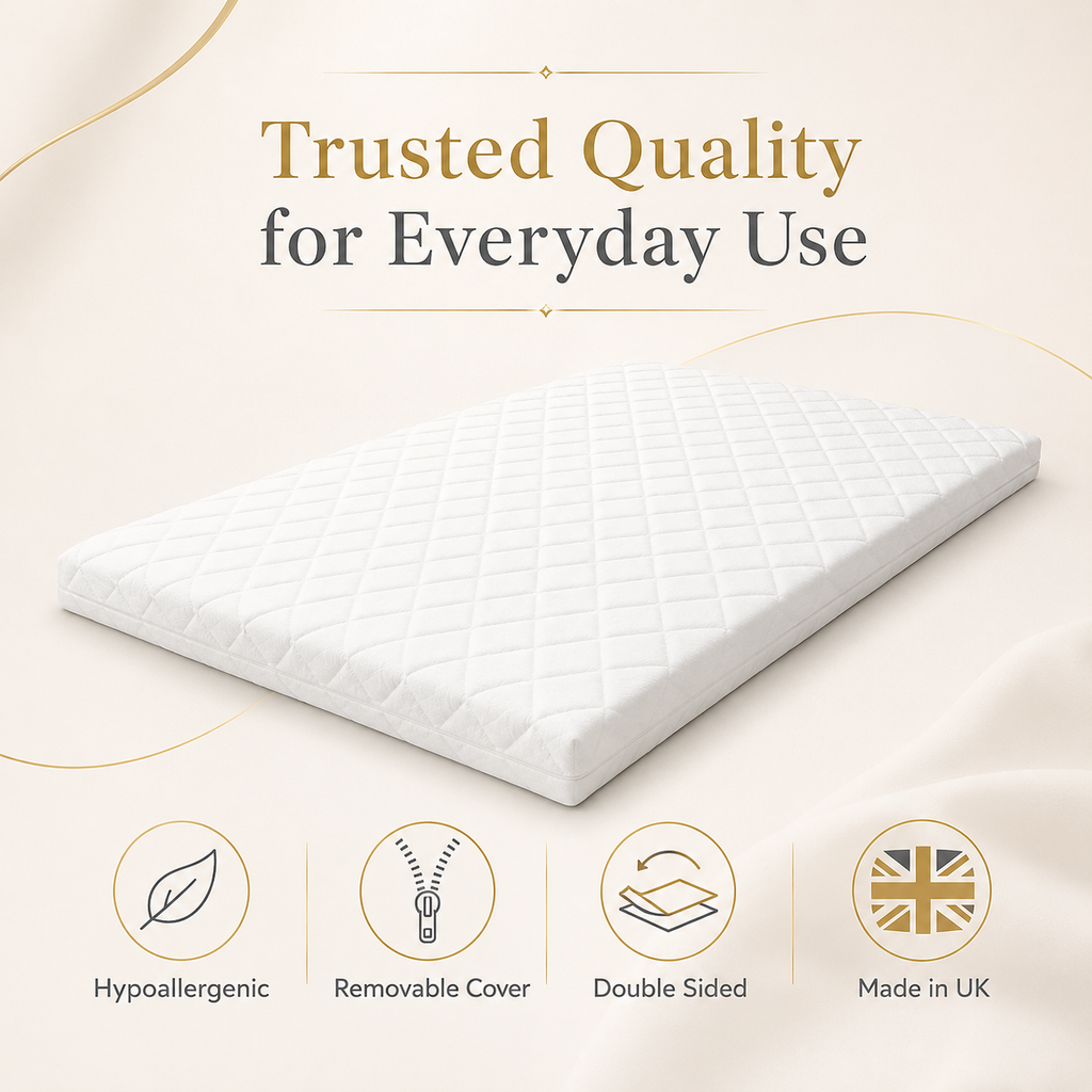 RAINBOW Breathable Sprung Cot Bed Mattress – Anti-Allergy Spring Baby Bed Mattress, Hypoallergenic Extra Thick Double Sided Cot Mattress with Removable Zip Cover – Made in UK