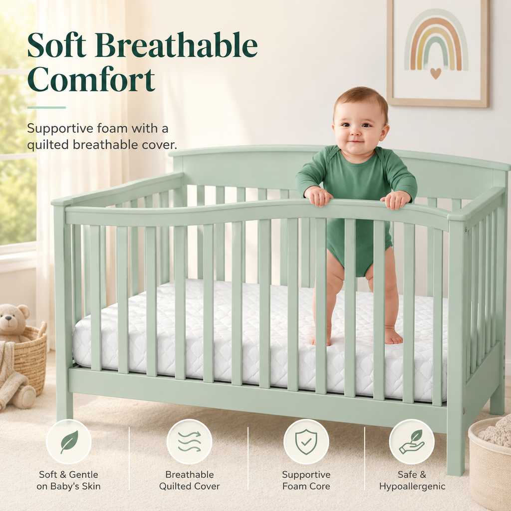Cot Bed Mattress 130 x 70 x 7 cm with Super Soft Breathable Water-Resistant Quilted Cover