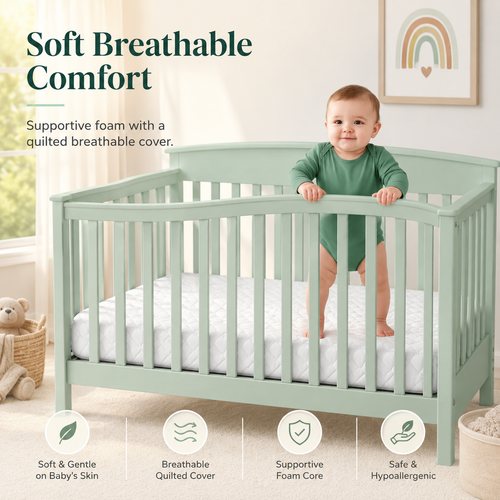 Baby Cot Bed Mattress with Super Soft Breathable Water-Resistant Quilted Zip Cover - Avilable in All Sizes