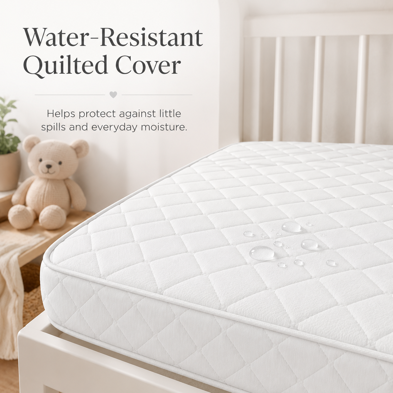 Cot Bed Mattress 130 x 70 x 7 cm with Super Soft Breathable Water-Resistant Quilted Cover