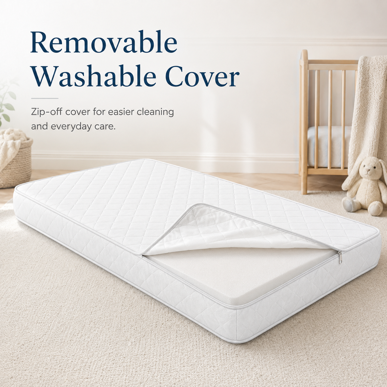 Cot Bed Mattress 130 x 70 x 7 cm with Super Soft Breathable Water-Resistant Quilted Cover
