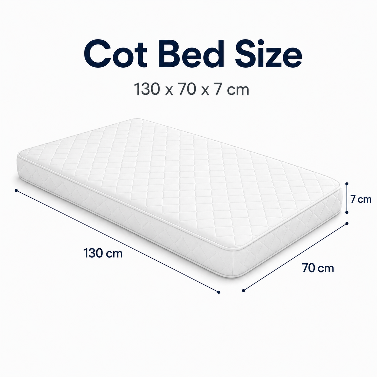 Cot Bed Mattress 130 x 70 x 7 cm with Super Soft Breathable Water-Resistant Quilted Cover