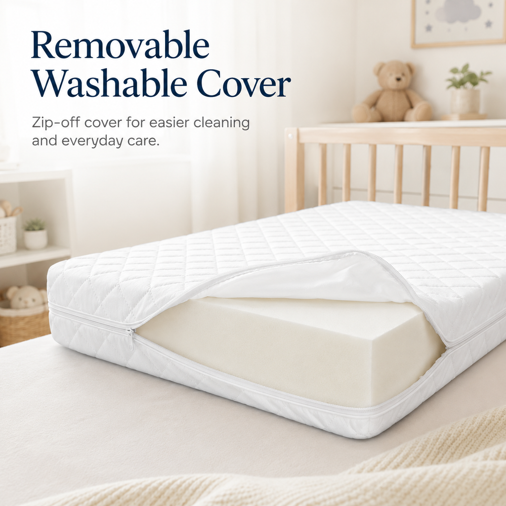 Children Cot Bed Mattress with Anti-Allergy Quilted Breathable Cover – Waterproof, Extra Thick, Double Sided, Removable Zip Cover, Made in UK