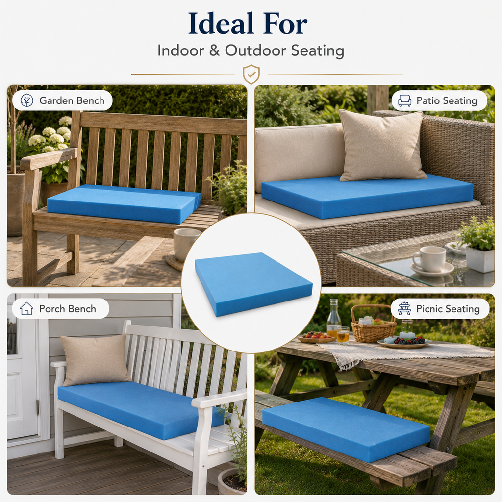 RAINBOW Waterproof Bench Cushion for 2, 3 & 4 Seater Garden Benches – High-Density Foam Outdoor Seat Pad