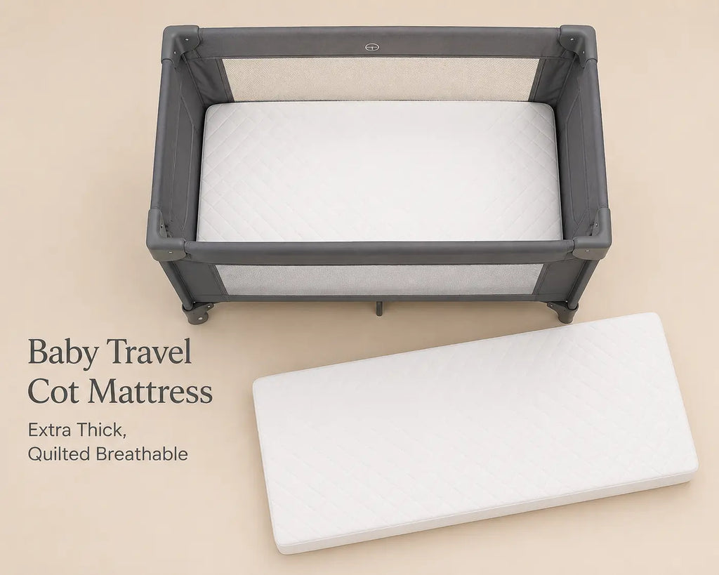 Baby Travel Cot Mattress - Extra Thick, Quilted Breathable, Removable Zip Cover, Double Sided, Anti-Allergy - Made in the UK (Available in All Sizes)