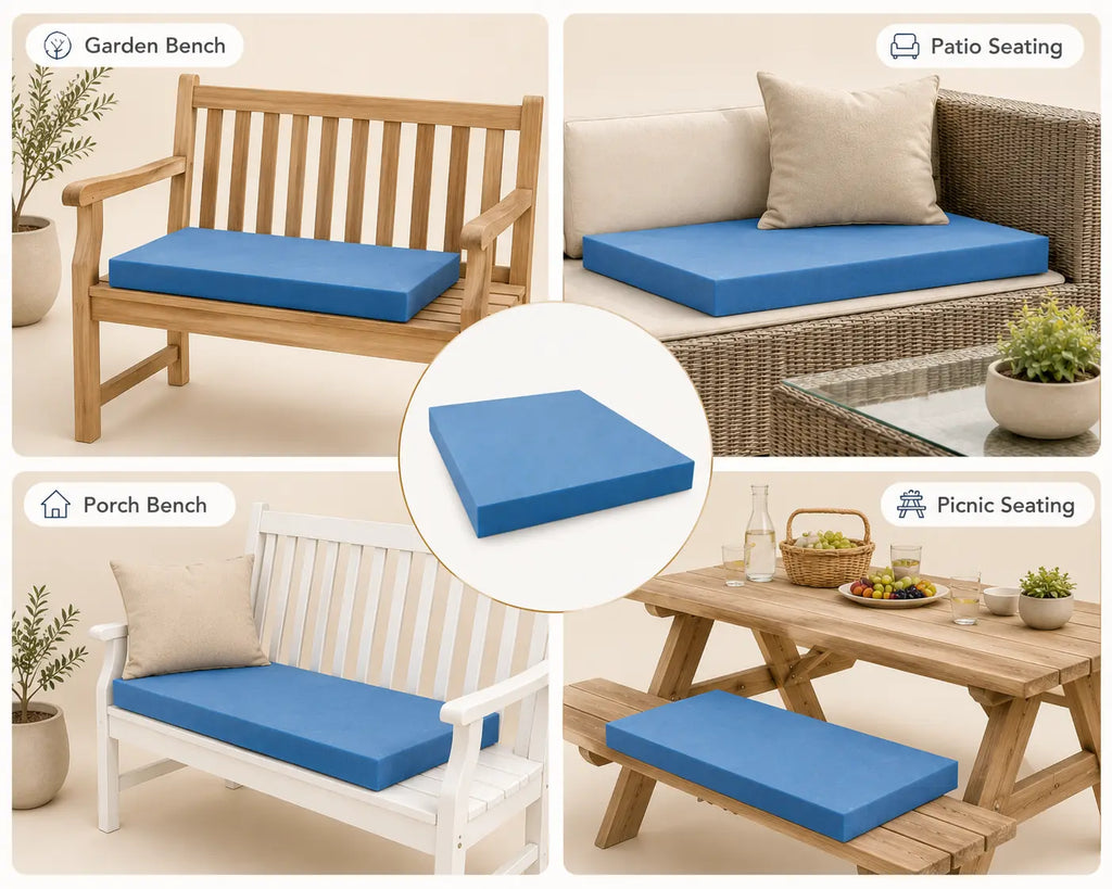 RAINBOW Waterproof Bench Cushion for 2, 3 & 4 Seater Garden Benches – High-Density Foam Outdoor Seat Pad